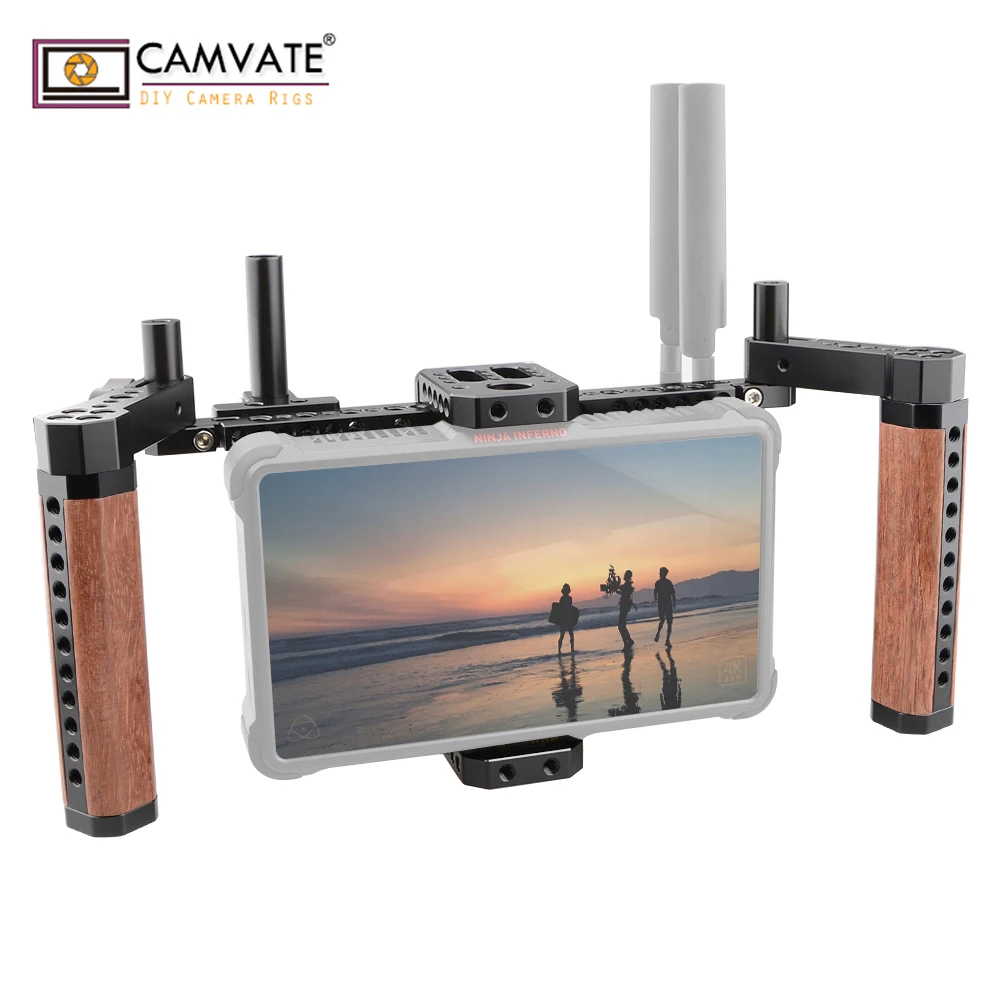 

CAMVATE 5" and 7" LCD Director Monitor stabilizer Cage rig (Compact) With Wooden Handle Grip C1768