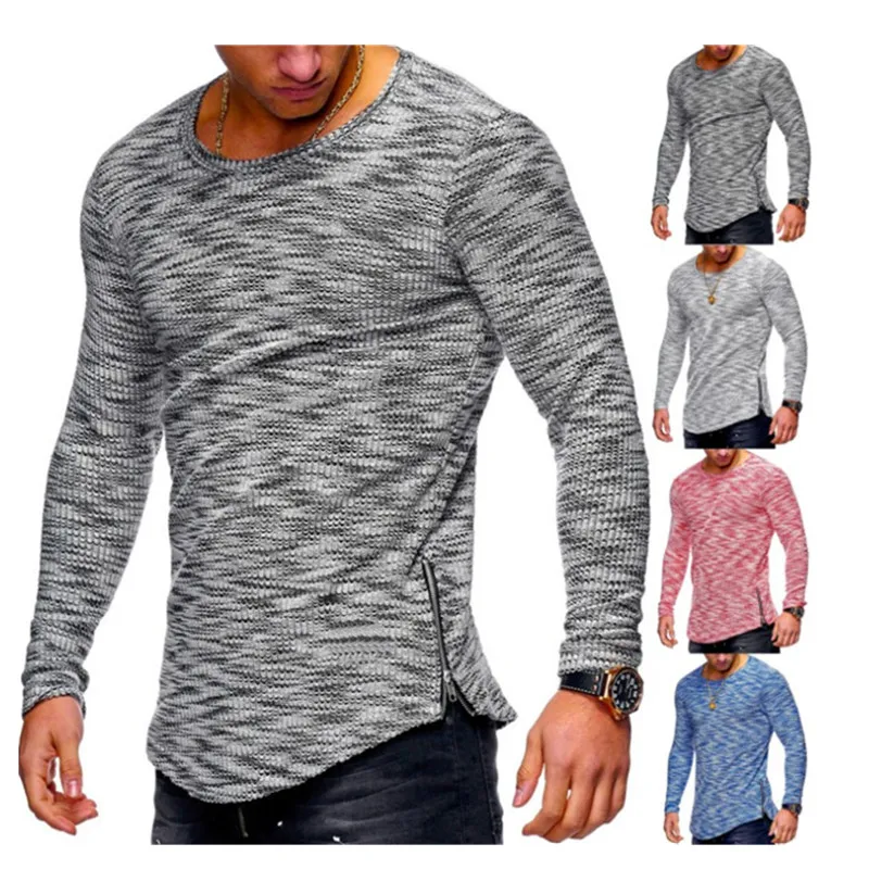 

2019 Men's Fashion Spring Casual Hip hop Sports Breathable Pit neck pattern Round Neck Pattern Zipper hem T-Shirt