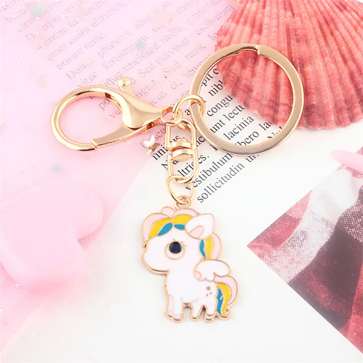 7 Creative Cartoon Keychains Heart Flamingo Unicorn Keychain Keyholder Animal Pendant Kaychain For Women Fashion Jewelry Keyring