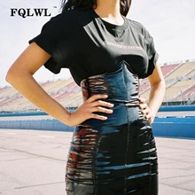 FQLWL-falda de cuero sintético para mujer, falda de látex, con cremallera, negra/de cintura alta/lápiz, abrigo de otoño, Sexy