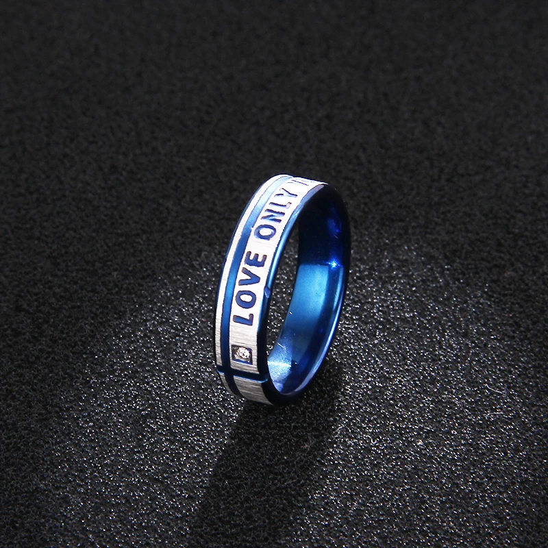 CACANA Titanium Stainless Steel Rings Blue Color Engagement Wedding Bridal LOVE ONLY YOU Ring-For Men Couple Rings For Lovers