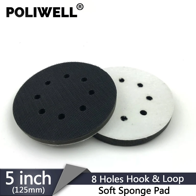 POLIWELL 1PC 5 Inch 8-Hole Sanding Sponge Interface Pad for Sanding Pads 125mm Hook&Loop Buffer Pad