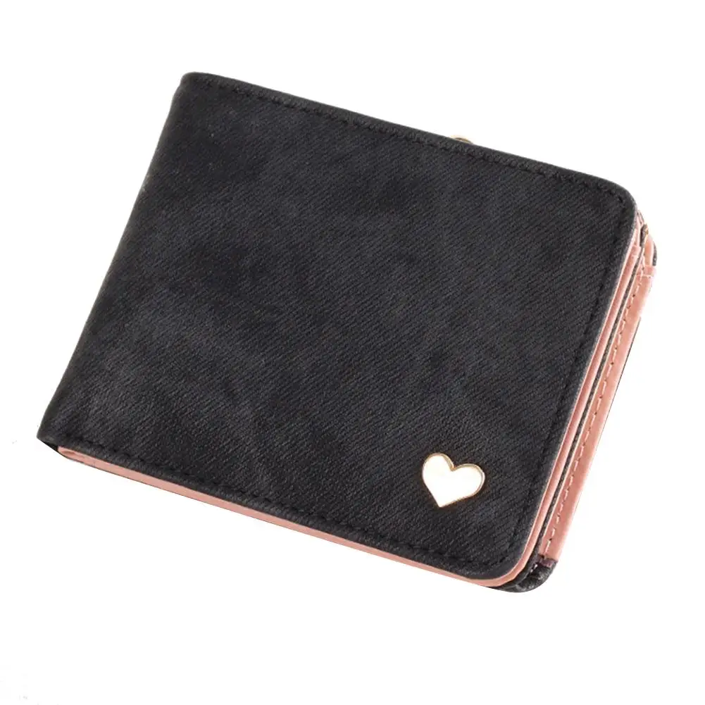 

Women Heart Kiss Lock Bifold Coin Purse Card Cash Holder Faux Leather Wallet