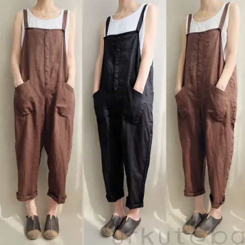 

Linen Overralls 2019 New Fashion Womens Casual Loose Overralls Cotton Strappy Harem Trousers Overalls Plus Size Female clothing