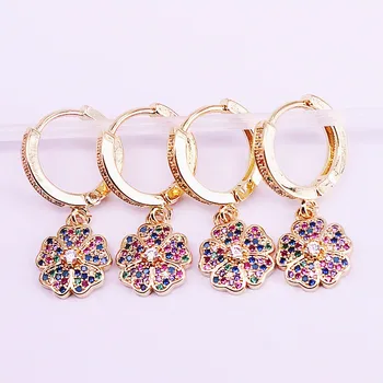 

5Pairs Fashion jewelry Micro Pave Colorful cubic zirconia flower charm girl women dangle earring