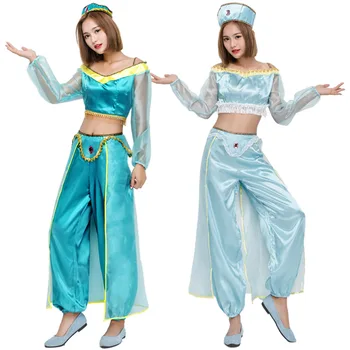 

Belly Dancing Dress Set Anime Cosplay Women for Arabian Jasmine in Aladdin Lamp Costume for Baby Girls Vestidos Masquerade Party