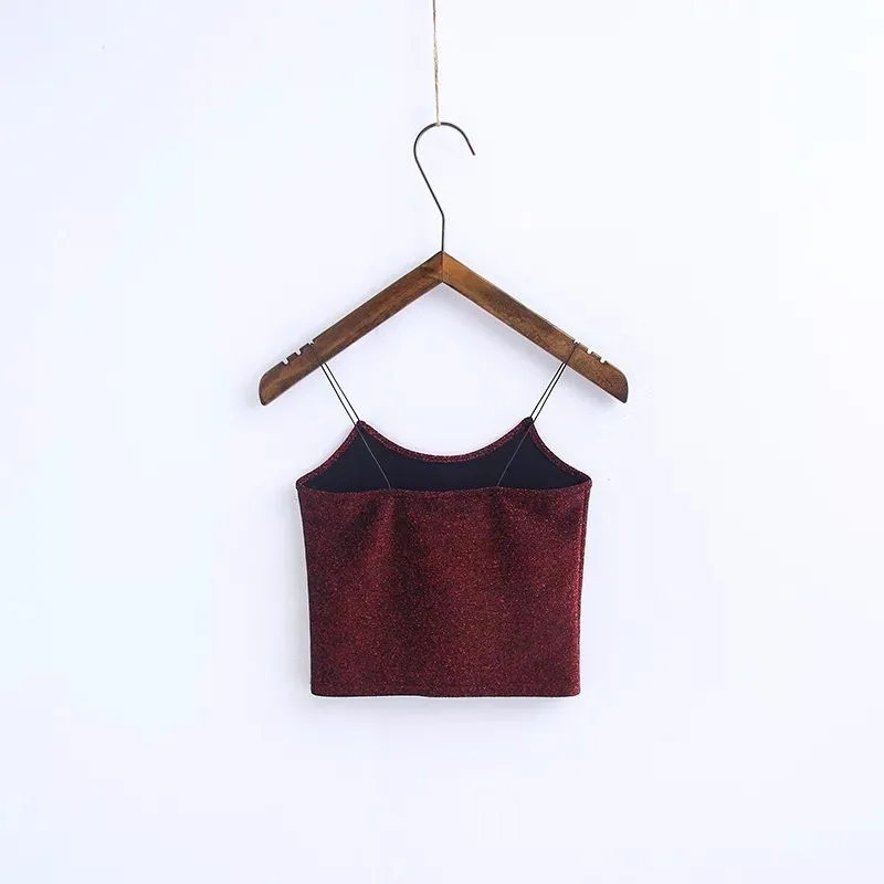 Buenos Ninos/одноцветное 7 видов цветов Velvet Crop Top Sexy с плеча спинки майки Весна Новые поступления тонкий короткий/регулярные Топы на бретельках