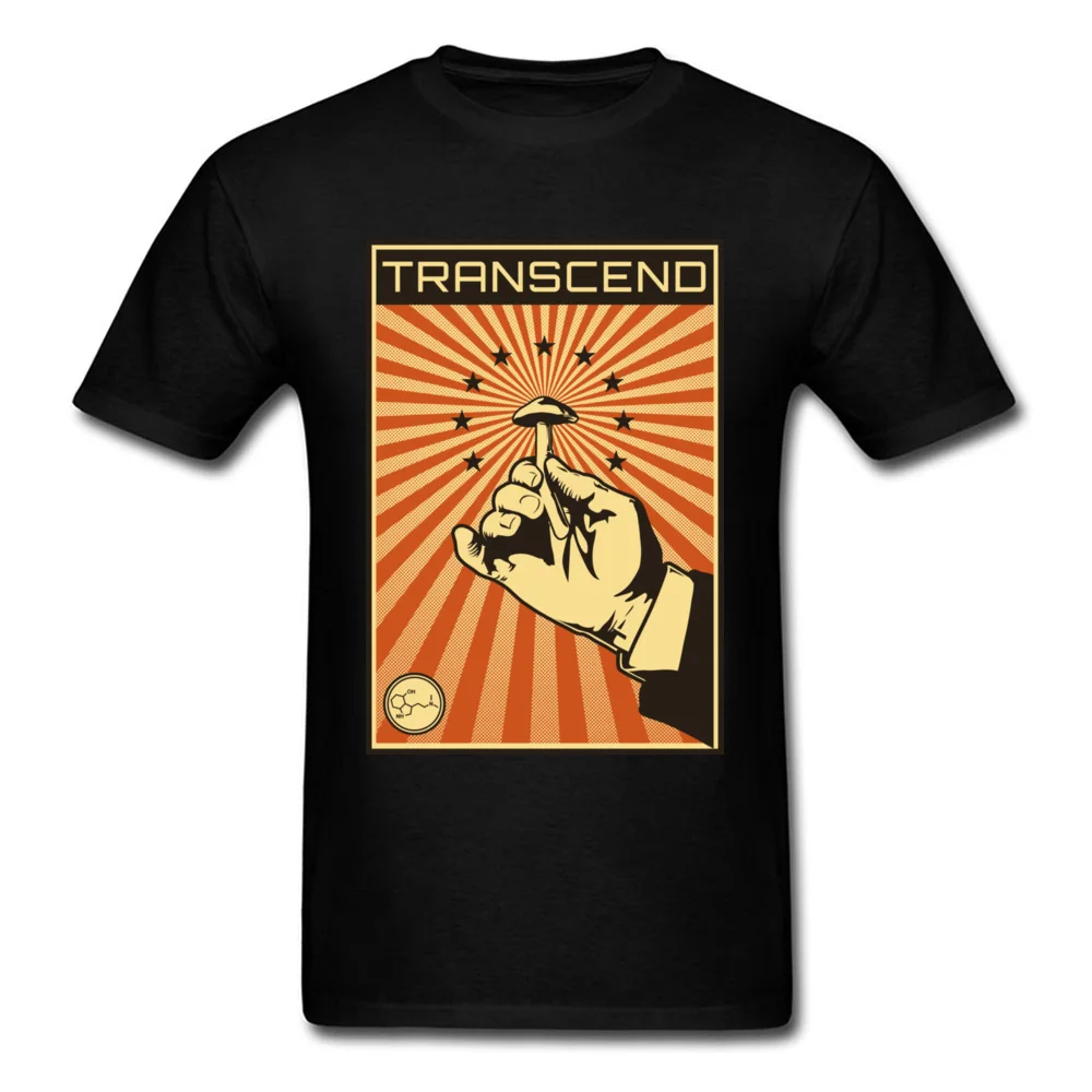

Transcend 2018 Funny Men Black T-shirt Vintage Poster Print Male T Shirts Hand & Mushroom Cartoon Tee Wholesale