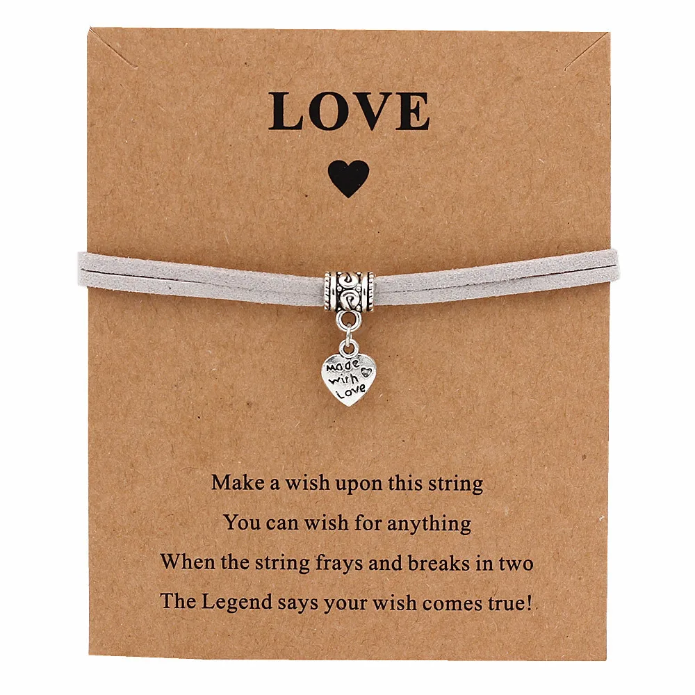 Сделанный с сердечком браслет с шармом на удачу, многоцветные веревочные браслеты с пожеланиями для влюбленных, женские Украшения на день рождения, свадьбу, подарок на удачу