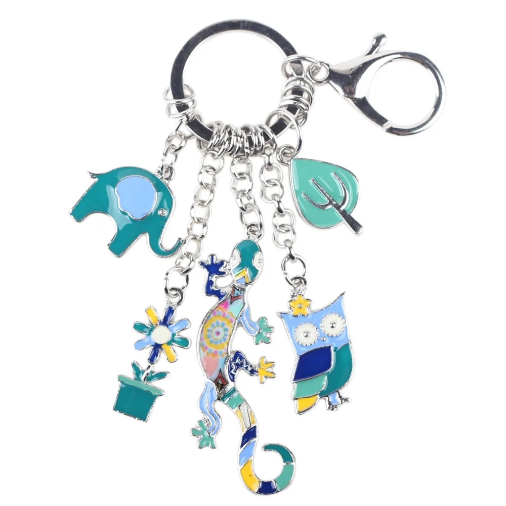 Женский брелок с эмалью Gecko Lizard Owl Elephant Ювелирное Украшение 2019|key chain|key key chainelephant