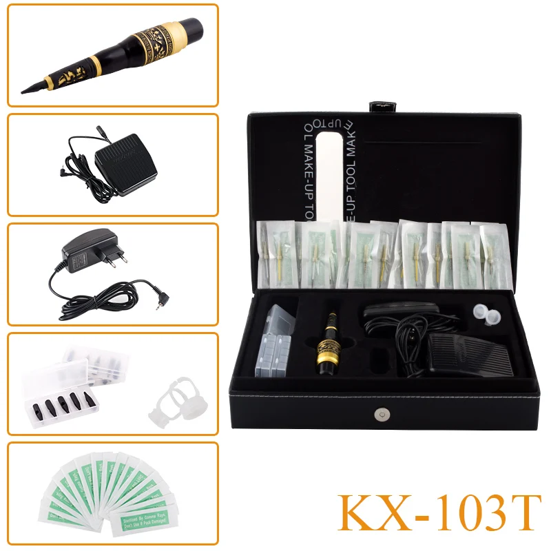 

KX-103T Dragon Permanent Makeup Eyebrow Lips Eyeliner Tattoo Mosaic Machine Kit Cosmetic Pen Pedal Needles Tips Power Supply