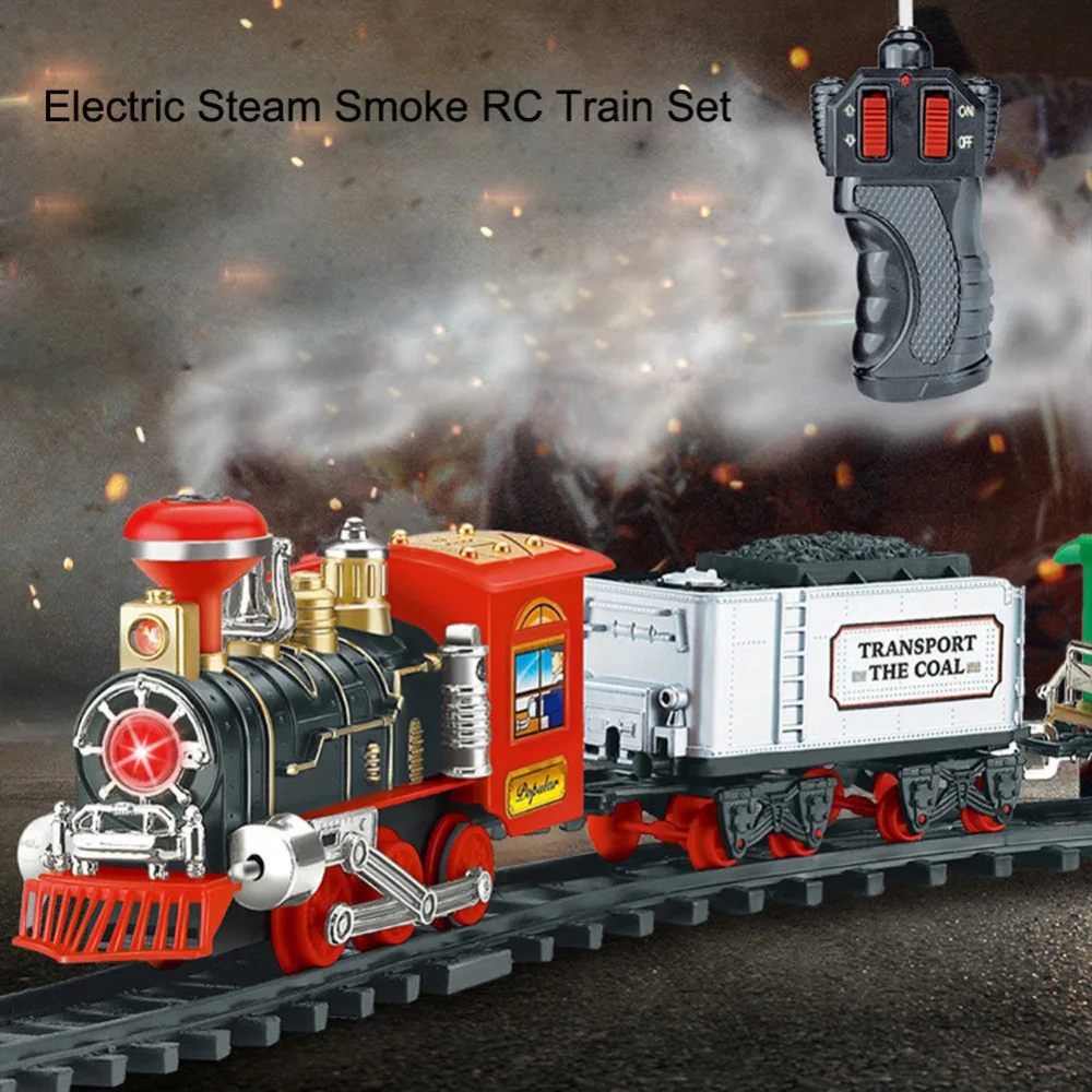 New Electric Steam Smoke RC Track Train Set Simulation Model Rechargeable Classic Children Toy Set Gift