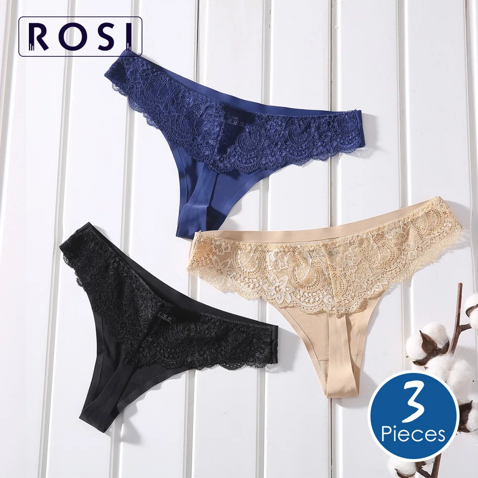 

Transparent Ice Silk Lace Seamless G-string Thong Panties Sexy Women Underwear For Ladies Female Briefs Pants Tanga 3pcs ROSI