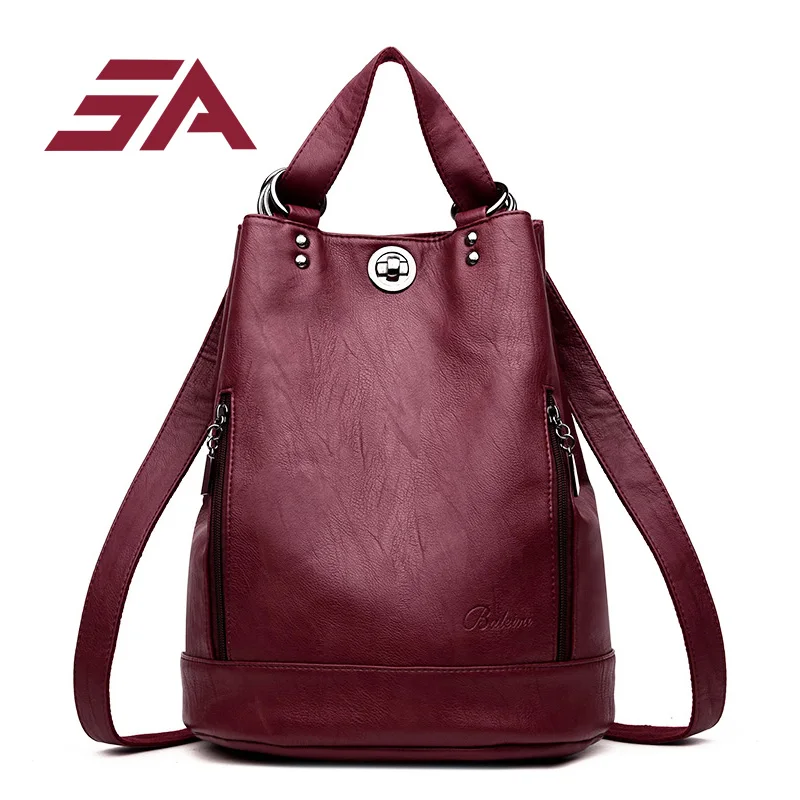 

SA brand high quality pu leather backpack women double zipper school bags teenager girls soft big capacity women backpack 2018