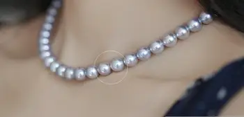 شراءأنيقة 11-12 ملليمتر جولة جنوب البحر الفضة رمادي اللؤلؤ قلادة 18inch14k Kkk