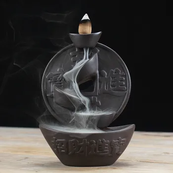 

F Purple Sand Smoking Backflow Incense Burner Ceramic Lucky Money Aromatherapy Home Decor Home Crafts Ornaments Gifts for Xmas