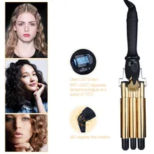 Профессиональный ЖК-цифровой керамический электрический Золотой бигуди для волос тройной баррель Waver щипцы для завивки волос парикмахерский инструмент кудрявая палочка