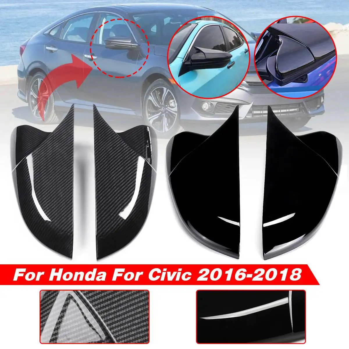 

Black/Carbon Fiber Color Rear View Mirror Cover Cover Horn Shape ABS Side Mirror Rearview Caps For Honda For Civic 2016-2019