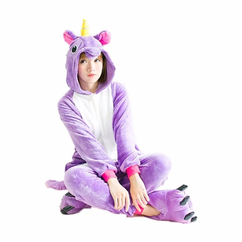 Winter Unisex Unicorn Pajamas Kigurumi Animal Rainbow Pyjamas women Adult onesies Cosplay Flannel stitch Onesie Sleepwear 2019