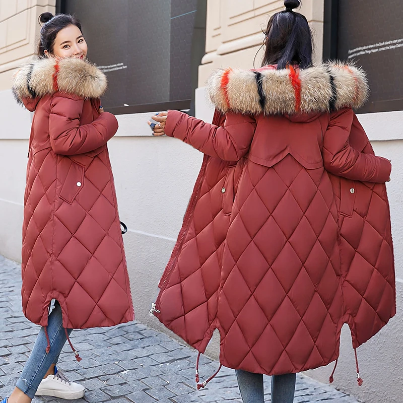 2018 New Arrival Winter Jacket Women With Colorful Fur Hooded Womens Jackets Winter Outwear Long Female Coat Parka Slim
