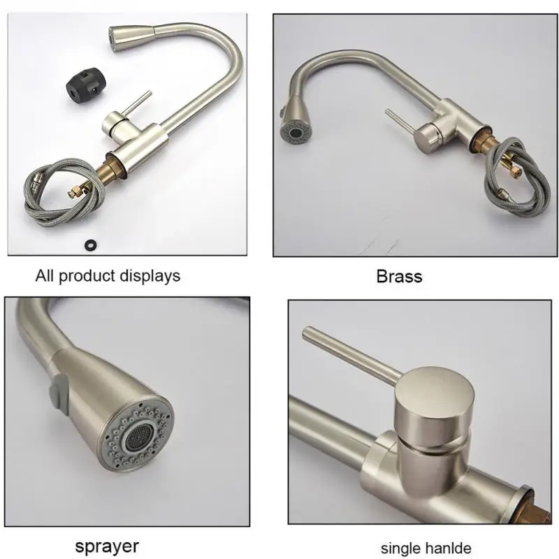 Выдвижной Смеситель спрей кухонный кран Поворотный поток раковина прочный одно отверстие ручка опрыскиватель вращение кран матовый никель