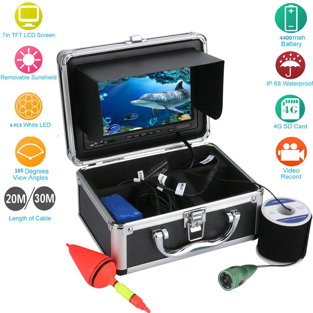 Professional 20/30M Digital 1000TVL Finder HD Recorder Waterproof Fishing Camera Underwater Fish Finder Video 6 White LEDs