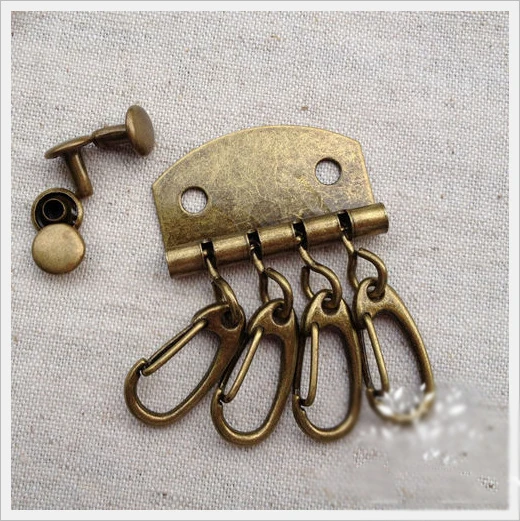 $8.12 DIY leather craft wallet metal inner 4 key ring buckle bronze silver color 10pcs/lot with rivet