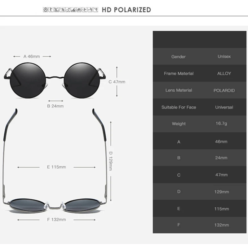 Роскошные мужские солнцезащитные очки John Lennon, поляризационные, круглые, UV400, металлические, Ретро стиль, синие, зеркальные, gafas de sol