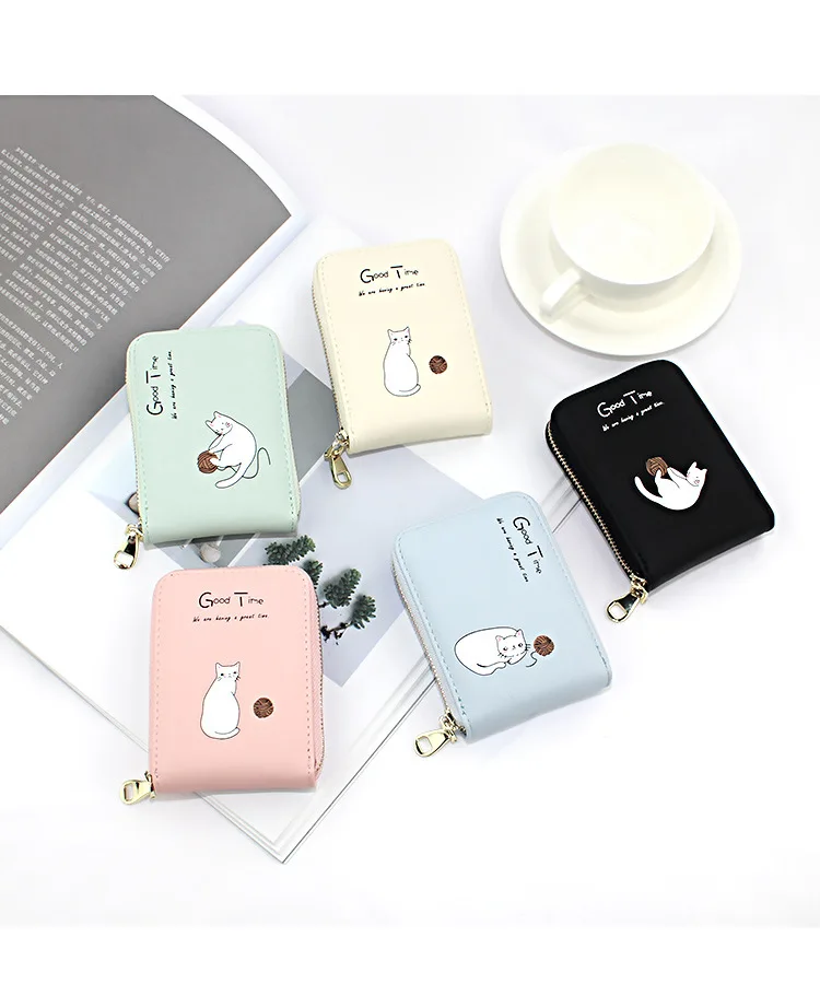 WESTERN AUSPICIOUS Women Card Holder Pink Blue Green Black Beige PU Female Cardholder Zipper 9 Bits Credit/ID/Bank Card Holder