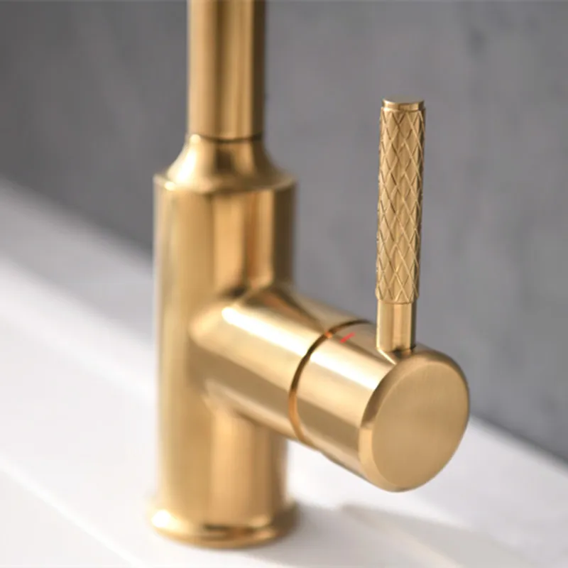  Brushed gold pull out kitchen sink faucet whole brass gold brush Kitchen faucet Pull down cold and  - 33005789319
