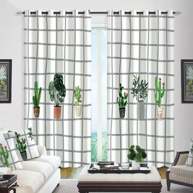 

Window 3D Potted plant Curtain Living Room Modern Home Goods Window Treatments Polyester Printed 3d Curtains For Bedroom