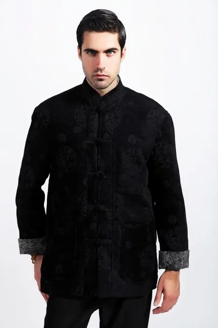 Бургундия Мода китайский стиль Мужская вышивка в виде дракона шерсть кунг-фу куртка пальто M L XL XXL XXXL 311-1 - Цвет: black