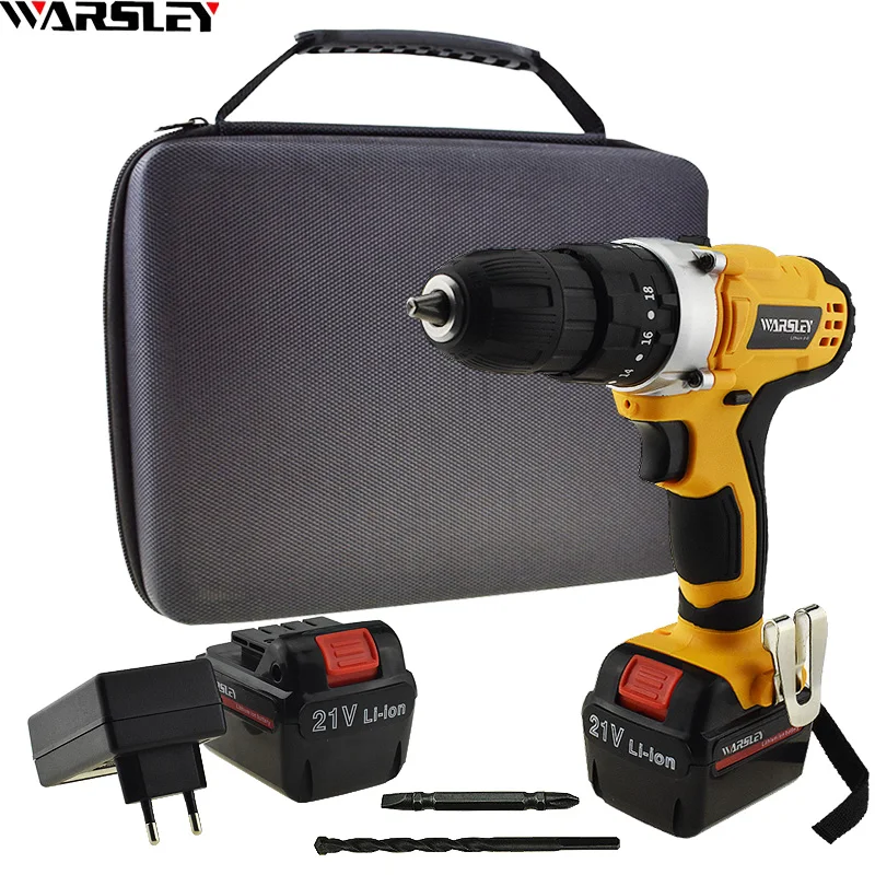 Kopen 21 v Lithium Batterij Klopboormachine Huis DIY Elektrische Schroevendraaier Elektrische Boor Gereedschap Mini Cordless Boor + Geweven Zak + Gift