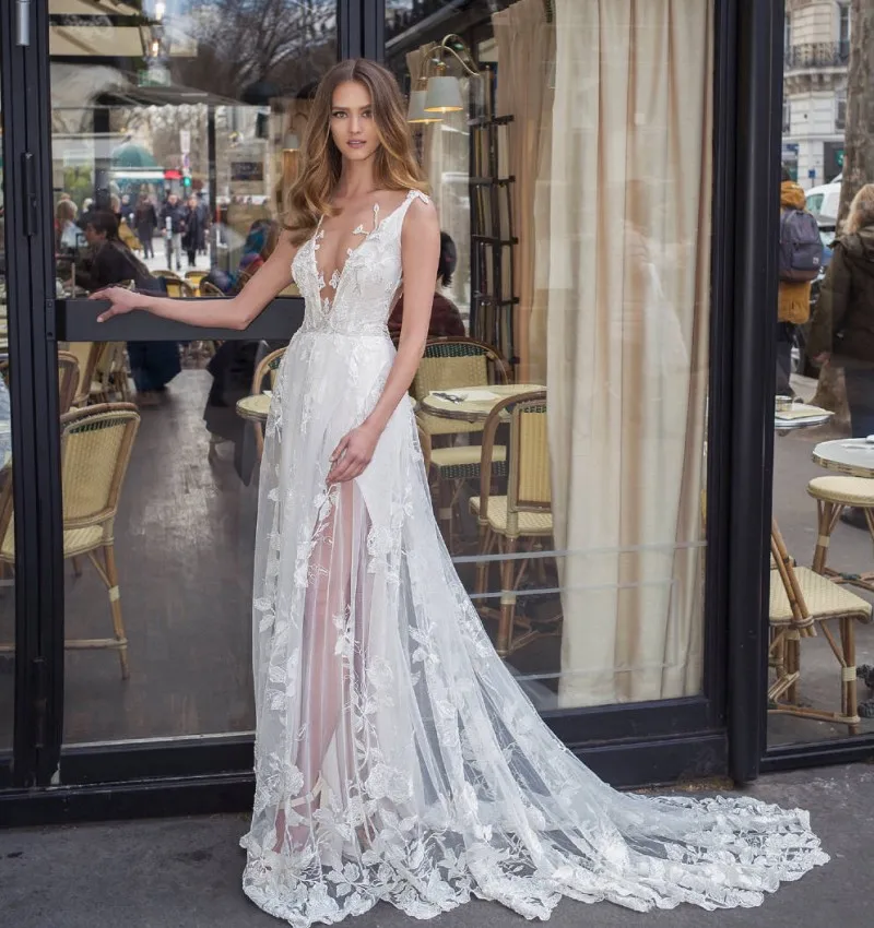 Robe De Mariage свадебное платье Холтер без рукавов бисер кружево аппликационные Свадебные платья Robe De mariée с иллюзией сзади