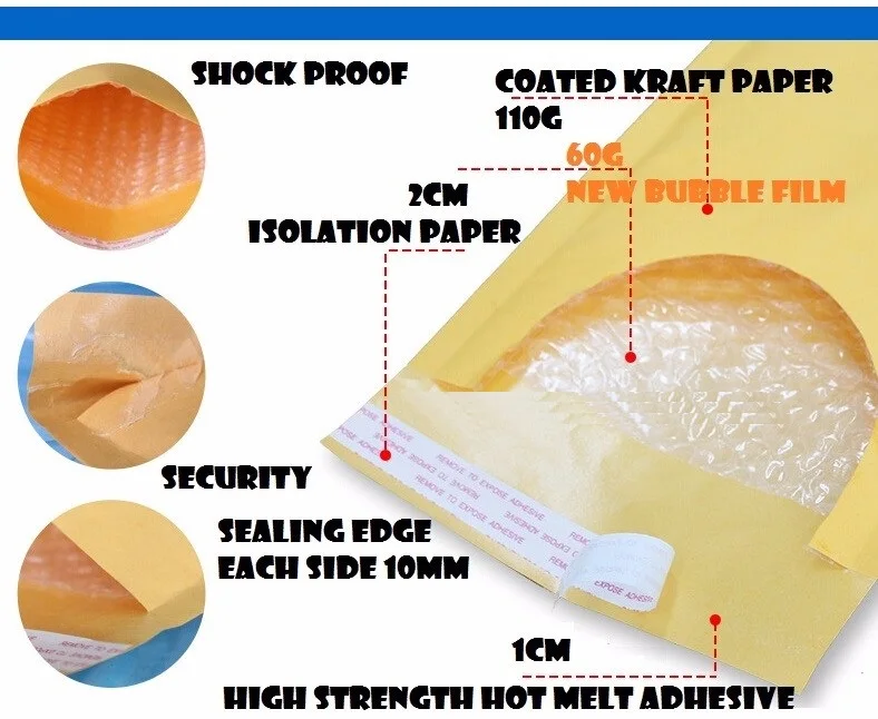240*360 мм Золотая желтая Крафтовая бумага почтовый конверт/ударопрочная пузырьковая мягкая крафт-бумага почтовый пакет конверт с пузырчатой пленкой 20шт