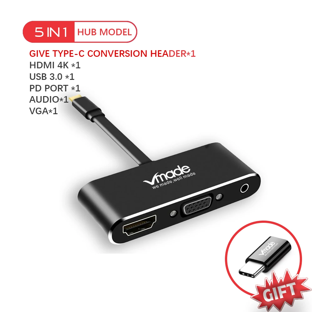 

5 in 1 USB 3.0 Type C Female Adapter Converter VGA port USB HUB 5Gb/s data speed USB C for Samsung Galaxy Note 9 Huawei Mate 20