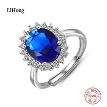 Snubní prsteny Blue Gemstone 925 Sterling Silver Clear CZ Prsteny pro dámské zásnubní prsteny Aneis Delicado With Box