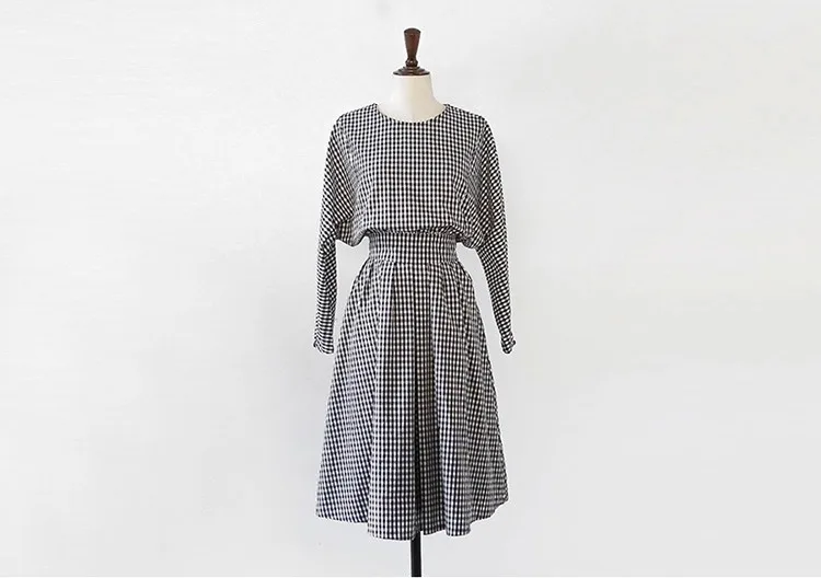 women long sleeve maxi summer plaid gingham dress | Женская одежда
