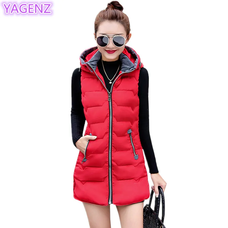 YAGENZ осень-зима Для женщин s жилет длинная куртка с секциями молнии топы большой Размеры женская одежда пальто с капюшоном Для женщин Мода