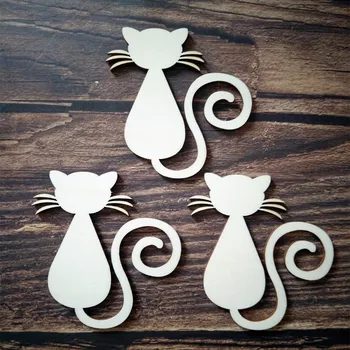 

10pcs Wooden Cute Cat Cutout Shape Unfinished Craft Supplies Decoration Home Decor Wall Hanging DIY Shape