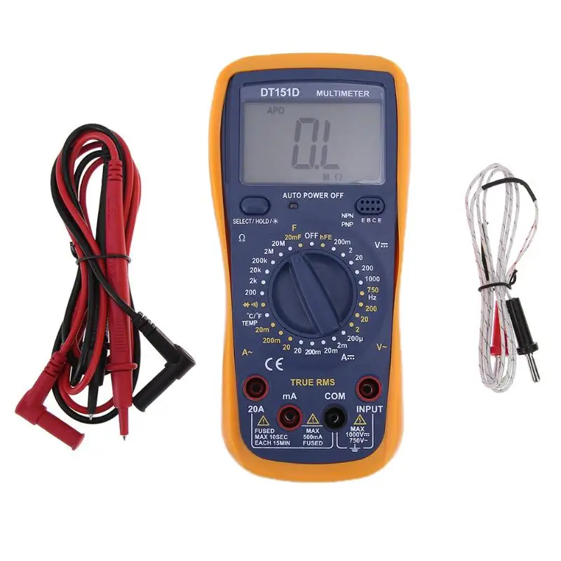 

Digital Multimeter Portable multi meter AC/DC voltage meter Ammeter resistance tester Backlight with Test Feelers