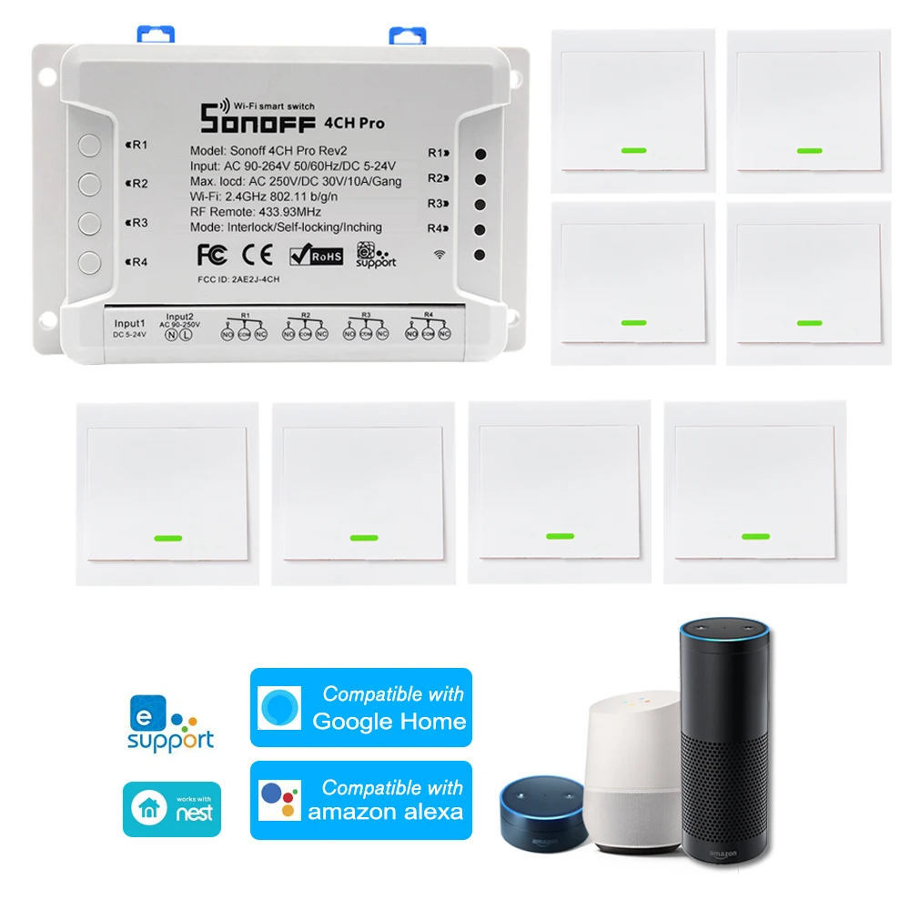 Смарт переключатель SONOFF Pro R2 ITEAD RF 433 МГц 4 канала Wi Fi 3 рабочих режима для Amazon/Google