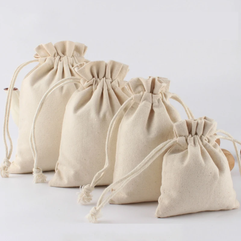 

10PCS Cotton Canvas Drawstring Bag for Jewelry Packaging Display Storage Cloth Pouch Gift Bottle Makeup Pouch Custom Logo Print