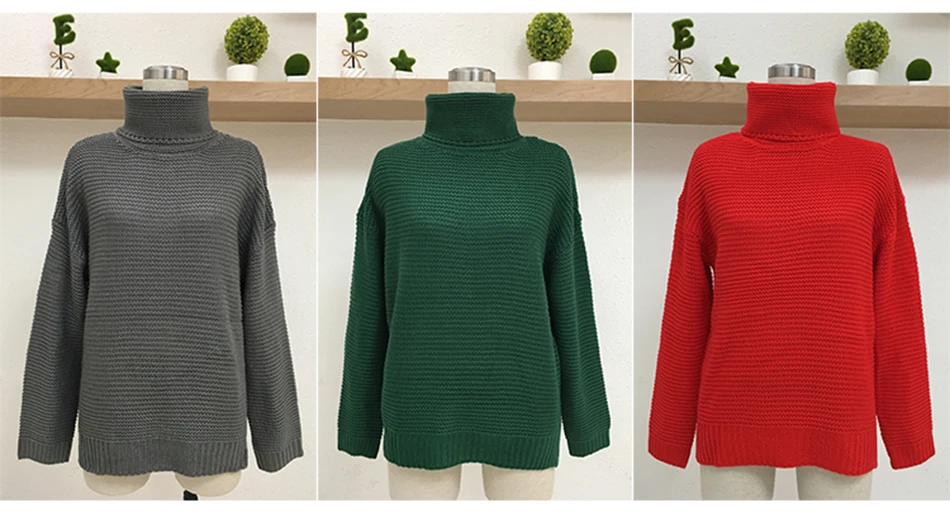 FREE SHIPPING Pullover Women's Jumper Turtleneck Red Sweater Jumper Warm Christmas Sweater thick Winter Cable Knitted Oversized Sweater JKP2321