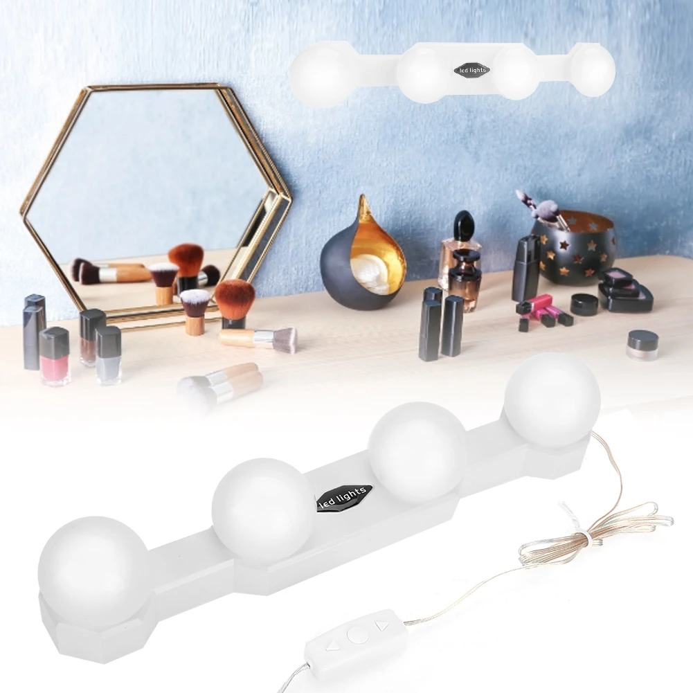 

4 LED Bulbs Make Up Mirror Light Super Bright Cosmetic Mirror Light Kit Battery Powered Adjustable
