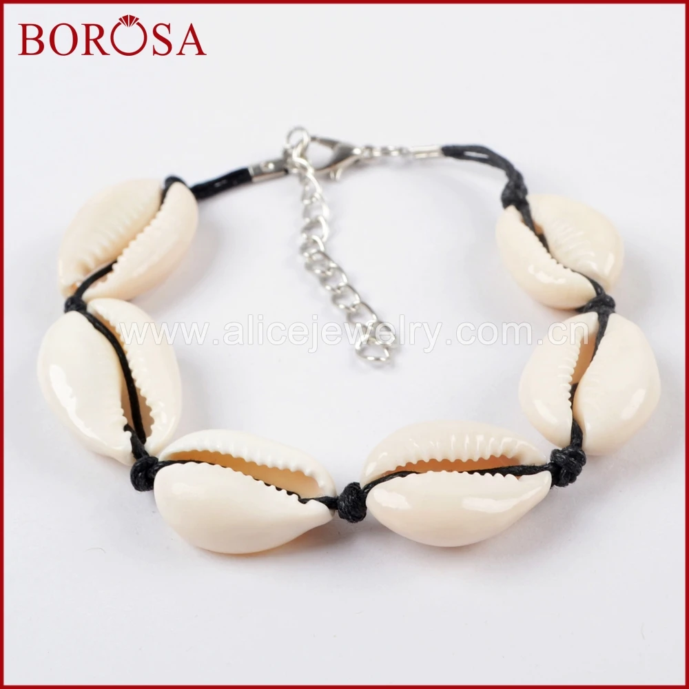 

BOROSA 10PCS Fashion 8inch Bracelets with Six Cowrie Shell Charms Black/White Ropes Natural Shell Bracelet Jewelry WX967