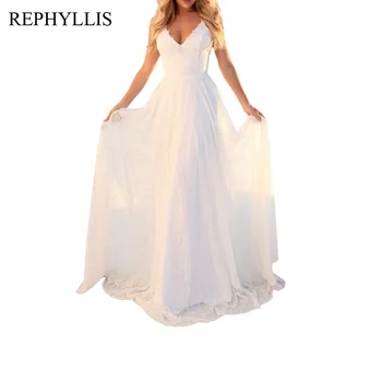 

REPHYLLIS Weddinig Party Robe Ceremony Prom Formal Dress Women White Lace Vestidos Backless V Neck Sleeveless Elegant Dress