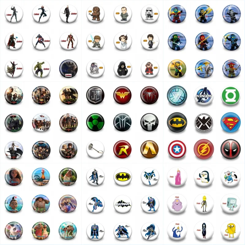 

450PCS 30MM Diameter Avengers Sesame Street Mario Super Hero Trolls Pins Badges Cartoon Badges Round Buttons Kid Gift Favor