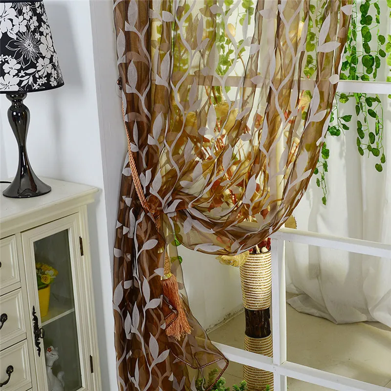 

Leaf Sheer Curtain Tulle Window Treatment Voile Drape Valance romantic Panel Fabric Curtains for Living Room #0816