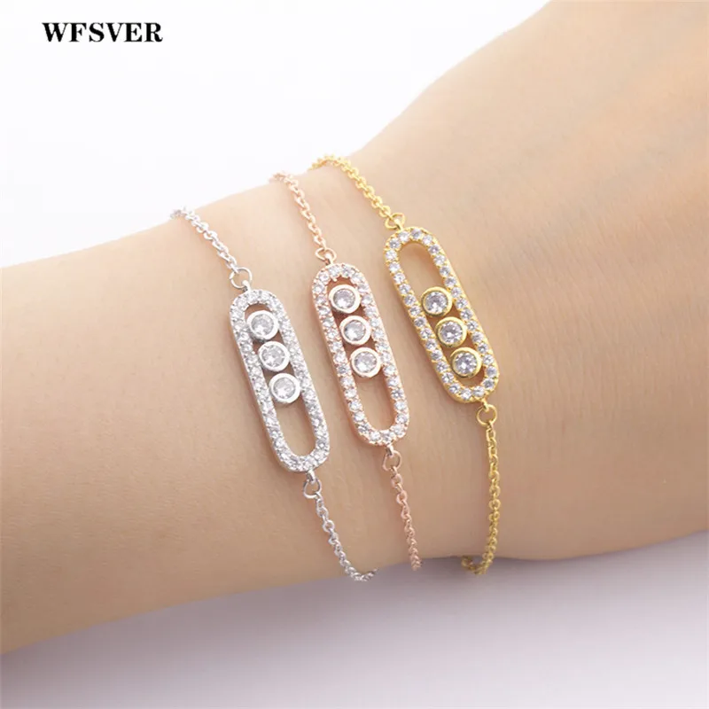 

WFSVER stainless steel chain bracelet for women gold silver rose gold geometric patterns with crystal charm bracelet jewelry